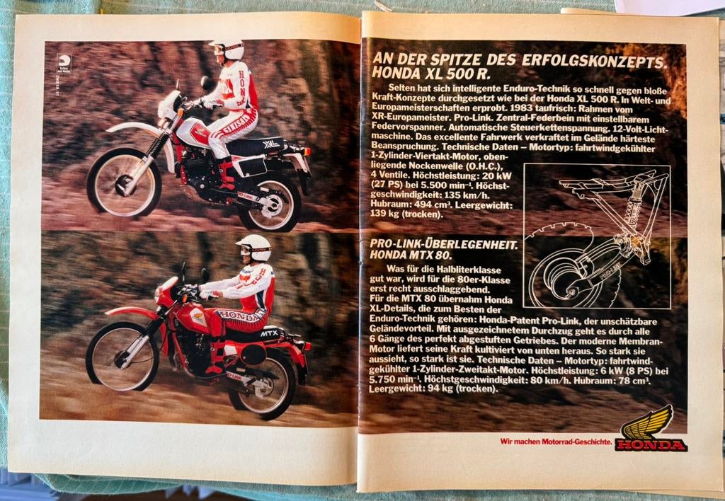 Advertentie Honda XL500R en MTX80, Verzenden