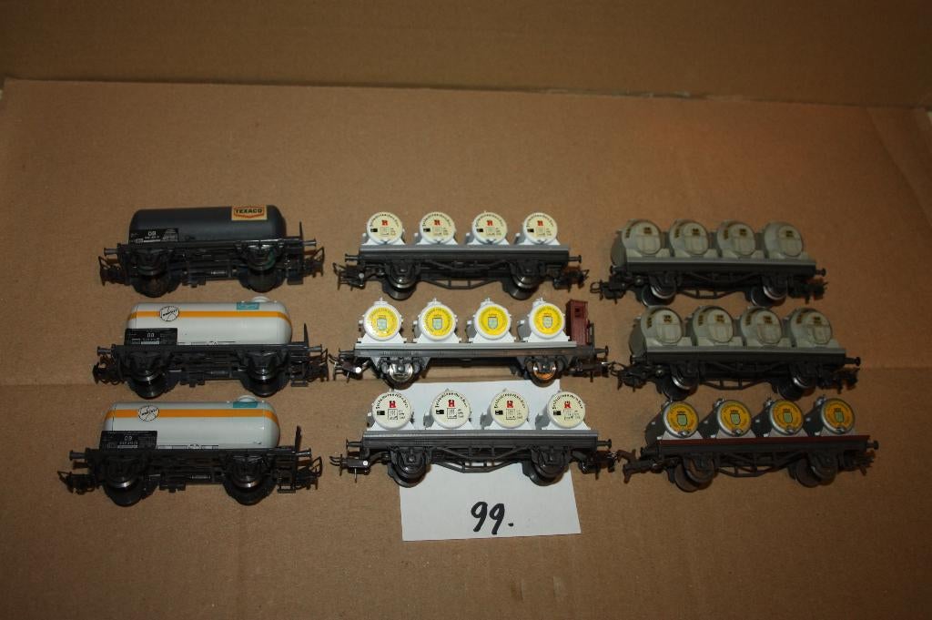 99)  negen diverse typen Liliput container- en ketelwagons, Gebruikt, Gelijkstroom, Wagon, Ophalen of Verzenden
