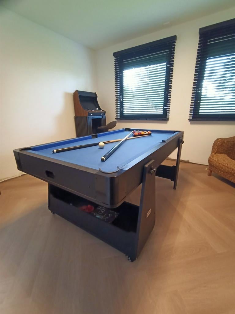 Pooltafel airhockey tafel 2 in 1 op wielen, Sport en Fitness, Biljarten en Poolen, Ophalen, Pooltafel