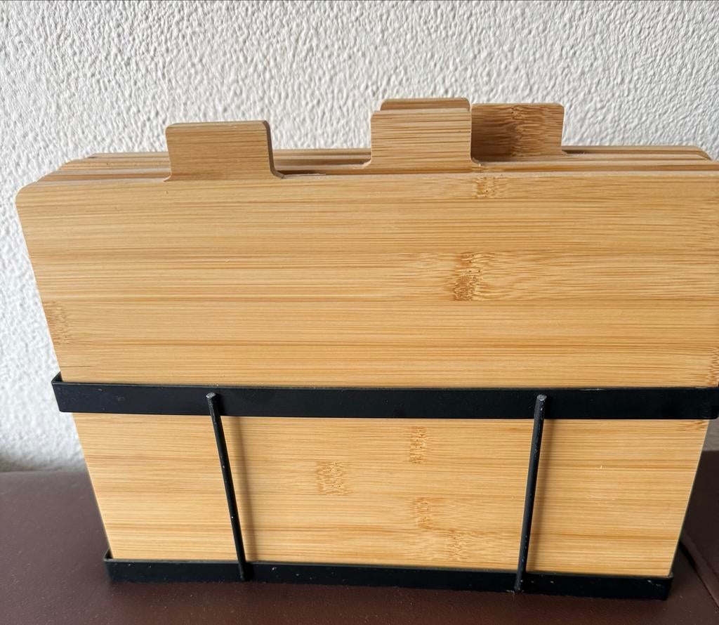 Bamboe snijplanken set met houder, Huis en Inrichting, Ophalen of Verzenden, Gebruikt