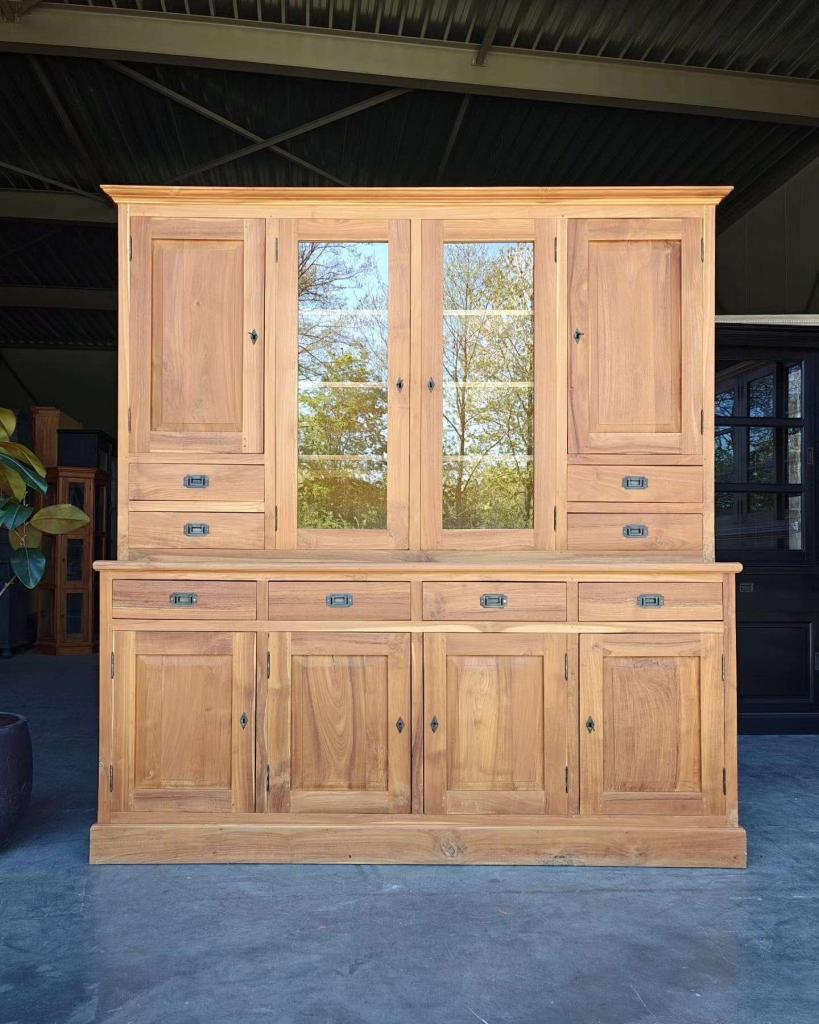 Grote teakhouten wandkast | Buffetkast teak | Vitrine  #5461, Niet ingevuld, Met deur(en), 200 cm of meer, Niet ingevuld