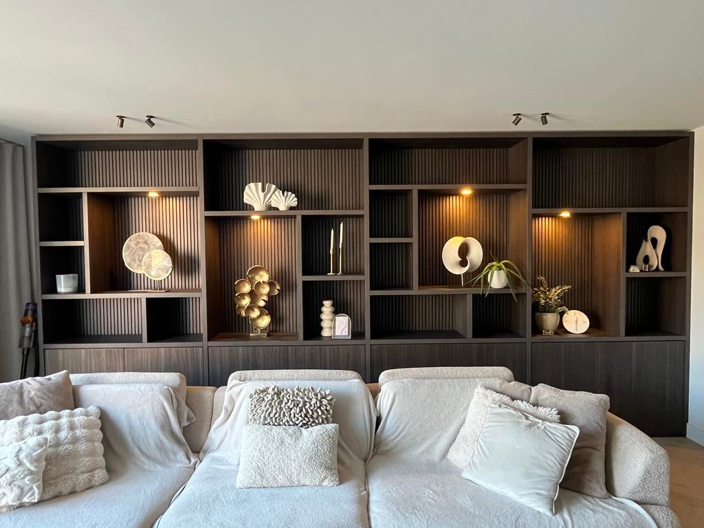 Unieke op maat gemaakte kastenwand met verlichting, Huis en Inrichting, Ophalen, 200 cm of meer, 300 cm of meer, Zo goed als nieuw