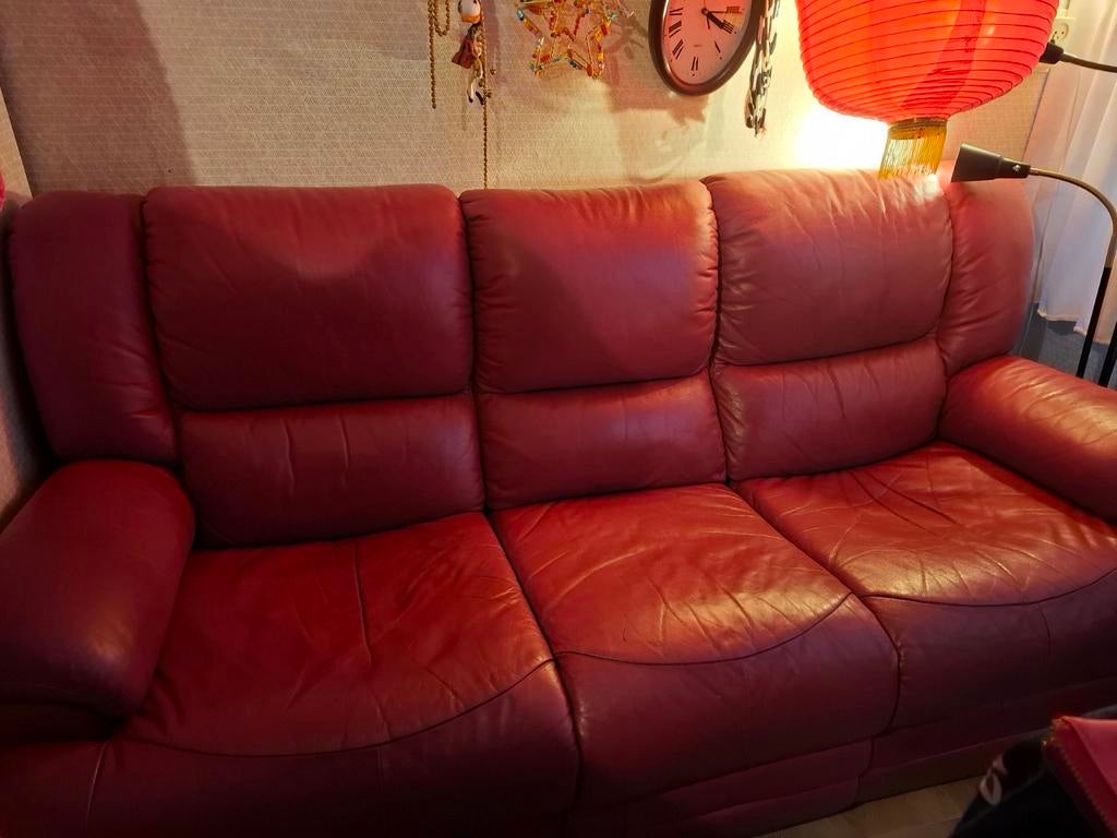 Leren bankstel, Huis en Inrichting, Banken | Bankstellen, Ophalen, 75 tot 100 cm