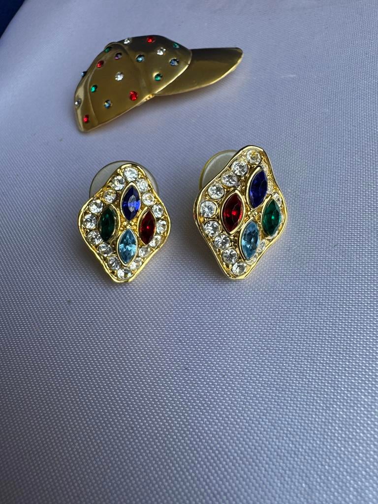 Vintage women's earrings with multi-colored stones, Verzenden, Zo goed als nieuw, Overige materialen