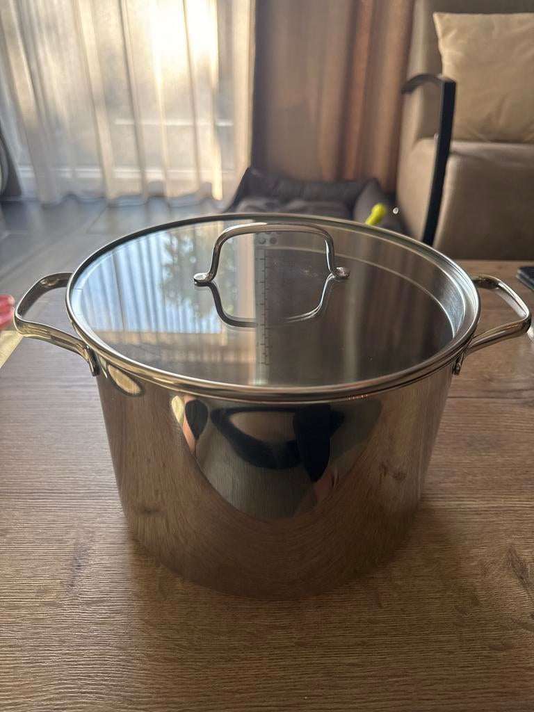 Grote RVS Kookpan met Deksel - 6.5L- Gas, Gebruikt, Inductieplaat, Rvs, Ophalen