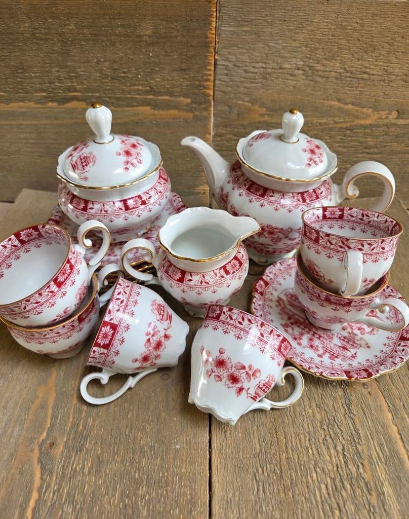 Prachtig 15-delig Seltmann Weiden "Theresia Rood" Mokkaservi, Antiek en Kunst, Ophalen of Verzenden