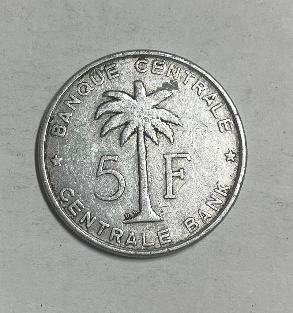 5 franc Belgisch Congo Ruanda-Urundi 1958, Ophalen of Verzenden, Overige landen