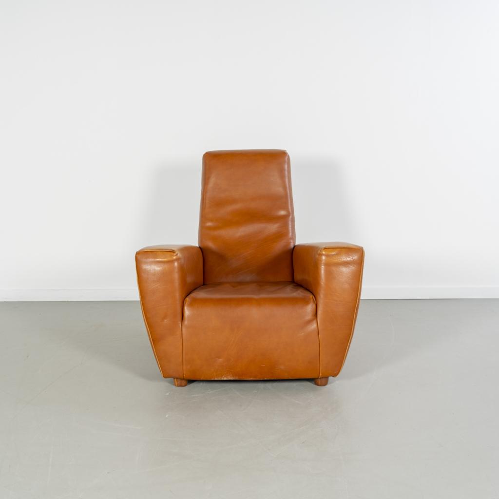 2x Label Longa Fauteuil Tuigleer Cognac - Houten Pootjes, Huis en Inrichting, Fauteuils, Niet ingevuld, Gebruikt, Niet ingevuld