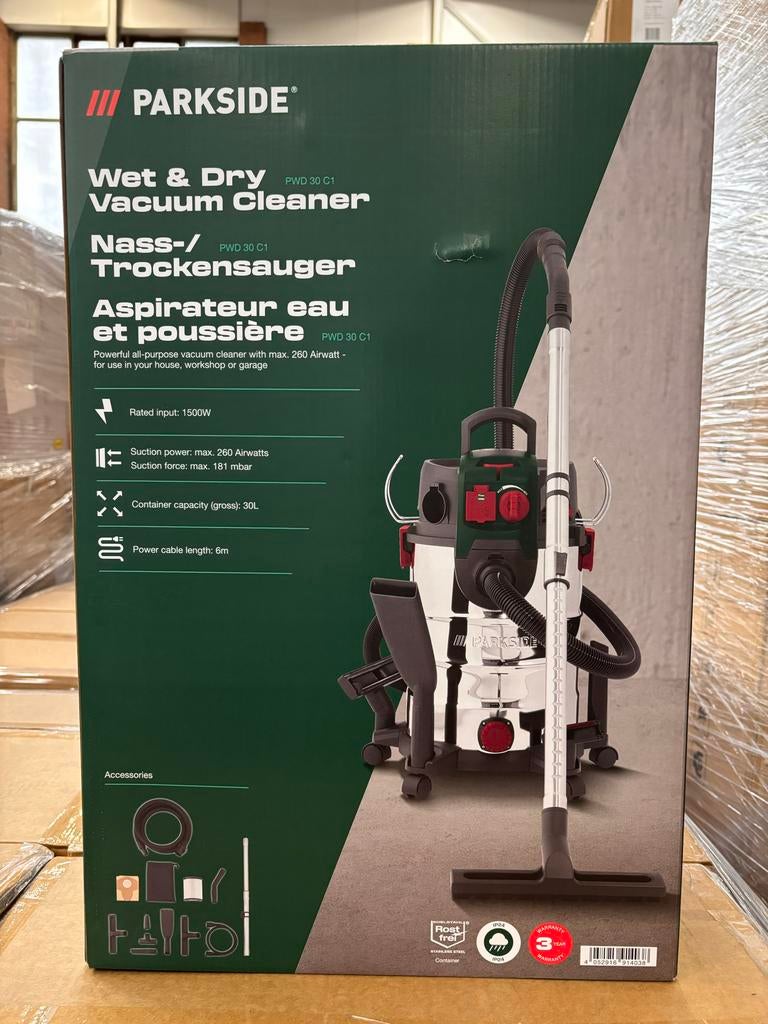 Parkside Nat en Droog Stofzuiger 1600W - Krachtig & Veelzijd, Nieuw, Ophalen of Verzenden, Waterstofzuiger, Reservoir
