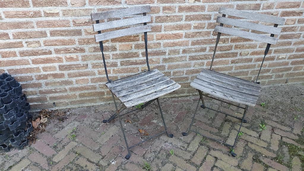 2 hardhouten Franse tuinstoelen in prima staat, wel even, Ophalen, Gebruikt, Hout