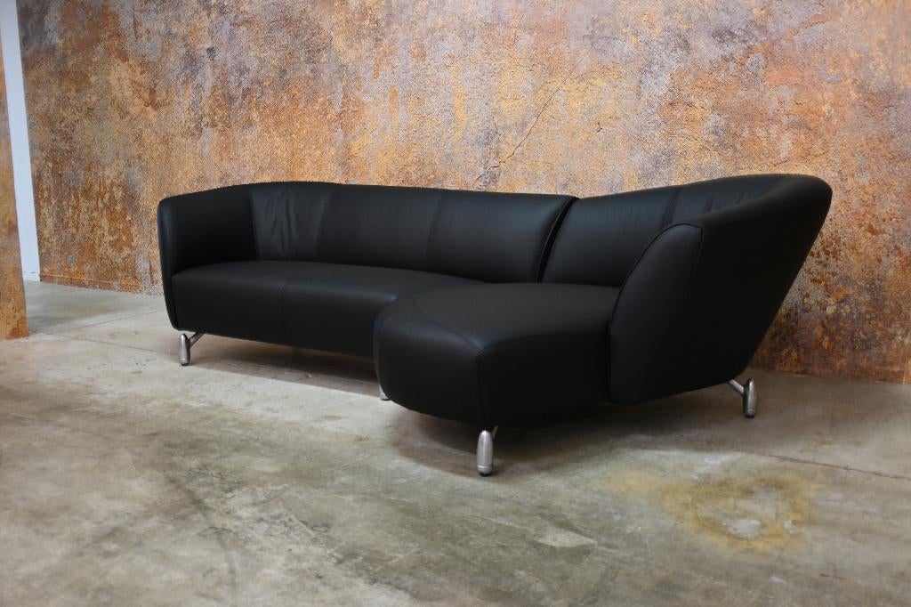 NIEUWbeklede zwarte leren Leolux Pupilla design hoekbank, 250 tot 300 cm, Leolux, Leolux, Hoekbank