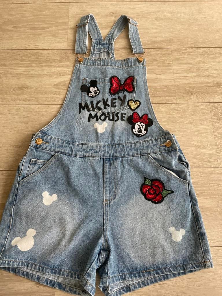 Primark Disney Mickey denim tuinbroek overall jumpsuit, Ophalen, Maat 36 (S), Gedragen, Primark