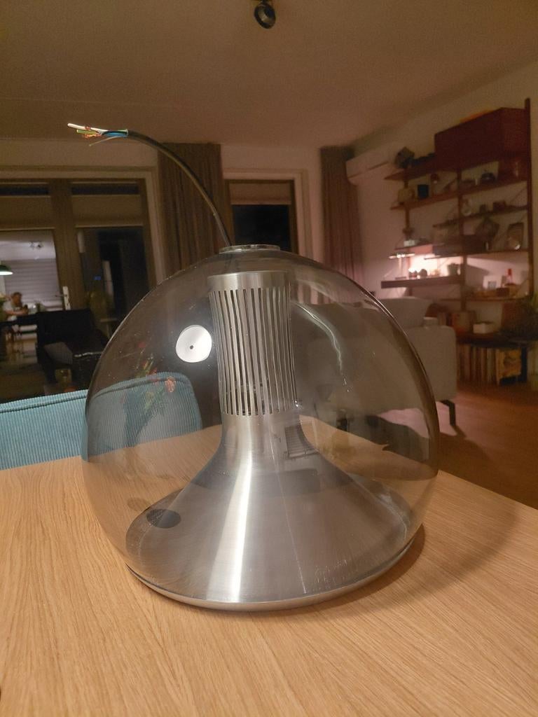 Vintage globe XL hanglamp, grijs izgst,  Raak, Gebruikt, Sixties , strak, modern, vintage, Ophalen of Verzenden, Glas