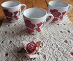 3  Franse Luminarc mokjes / bekers met rode bloemen, -, -, Ophalen of Verzenden, Zo goed als nieuw