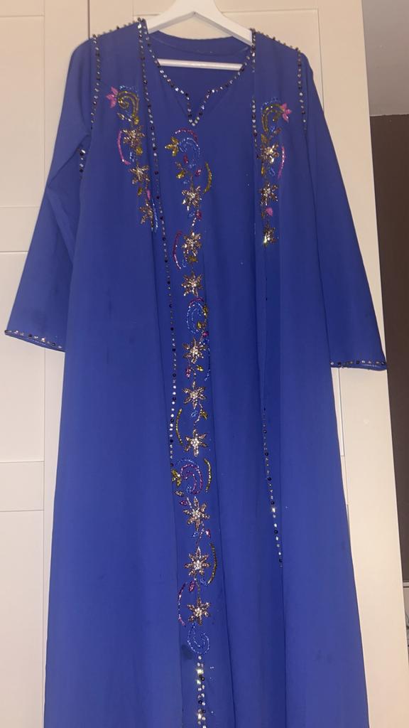 Luxe koningsblauwe kimono kaftan set maat L, Kleding | Dames, Gelegenheidskleding, Ophalen of Verzenden, Zo goed als nieuw, Overige typen