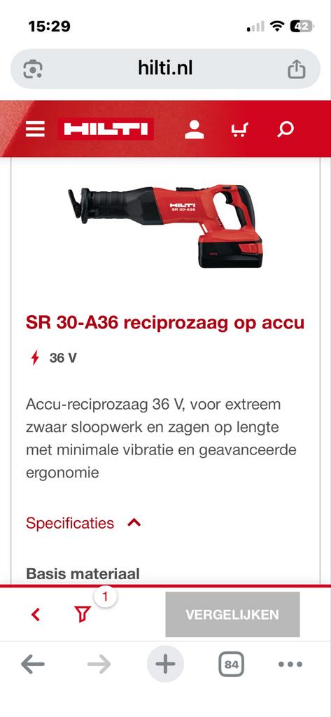 Hilti WSR 36-A reciprozaag, Doe-het-zelf en Verbouw, Gereedschap | Zaagmachines, Ophalen of Verzenden, Gebruikt, Reciprozaag