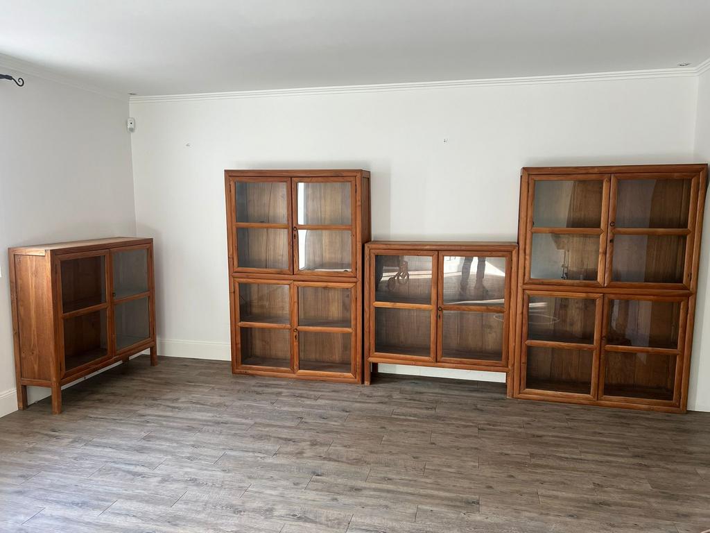 Set van 2 Massief Teakhouten Buffetkasten / Boekenkasten, Huis en Inrichting, Ophalen, 100 tot 150 cm, 200 cm of meer, Teakhout