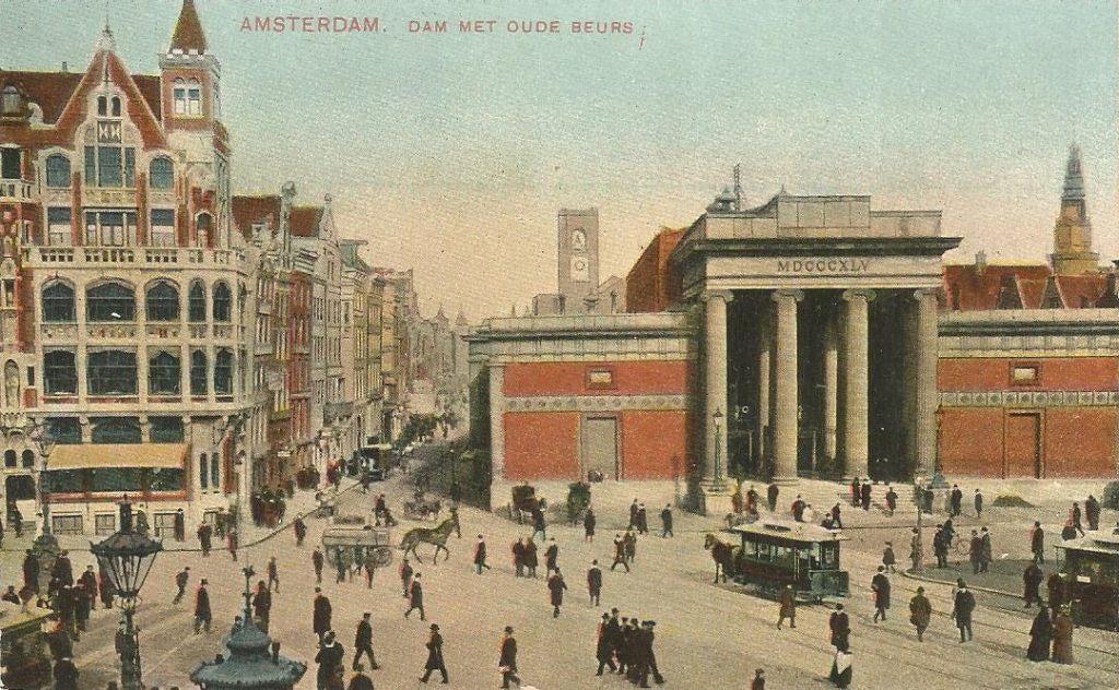 Amsterdam Dam met de Oude Beurs paardentrams ca 1908, Verzenden, Voor 1920, Ongelopen, Noord-Holland