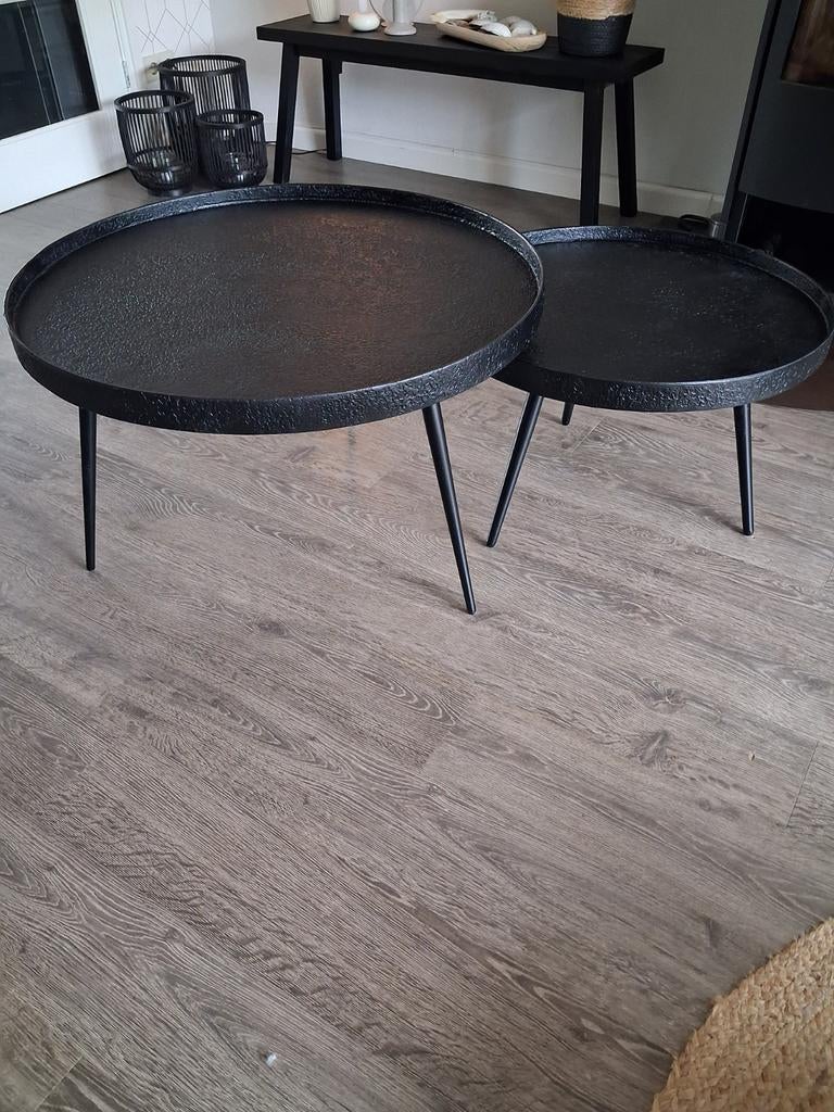 2 zwarte salontafels van Goossens. Ø75cm, Huis en Inrichting, Tafels | Salontafels, Ophalen, 50 tot 100 cm, Rond, 50 tot 100 cm