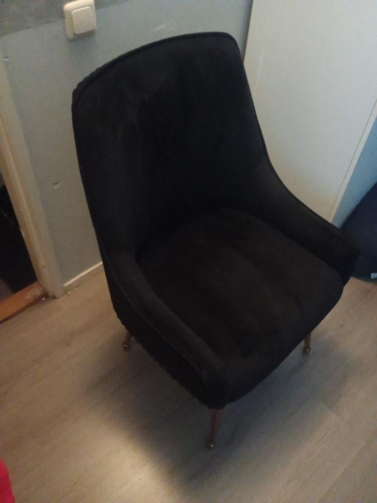 Prachtige velvet stoel met gouden poten, Huis en Inrichting, Stoelen, Ophalen, Modern, Velvet, Zwart, Zo goed als nieuw