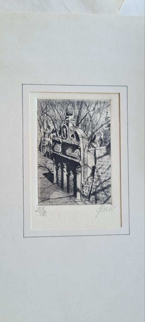 Ets van Praag - Stadsgezicht met Koepels en Daken, Antiek en Kunst, Kunst | Etsen en Gravures, Ophalen of Verzenden