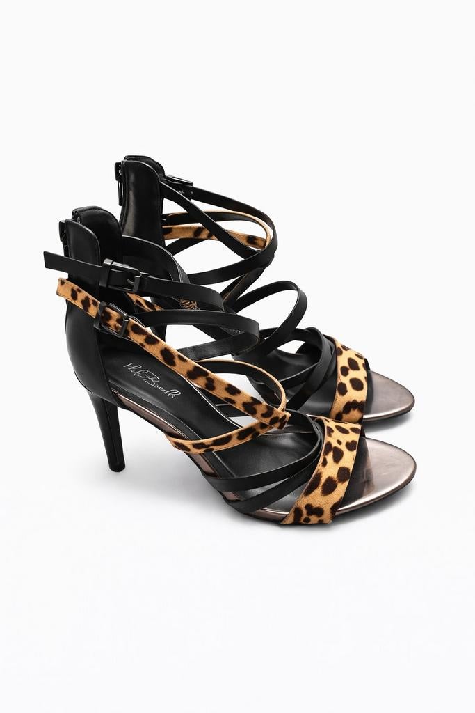 Zwarte sandalen met hoge hak en luipaardprint, Kleding | Dames, Schoenen, Zwart, Zo goed als nieuw, Paolo bocelli, Sandalen of Muiltjes