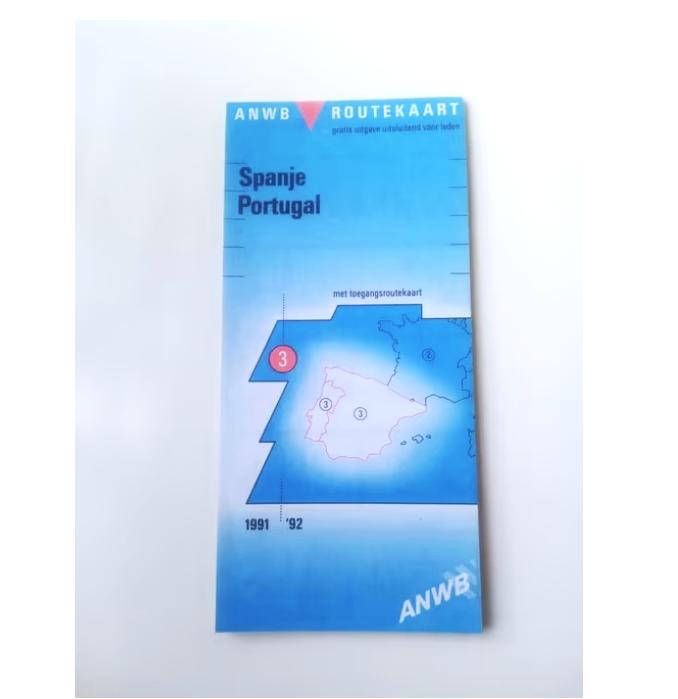 ANWB routekaart Spanje /Portugal uit 1991/1992, ANWB, Overige gebieden, Ophalen of Verzenden, 1800 tot 2000