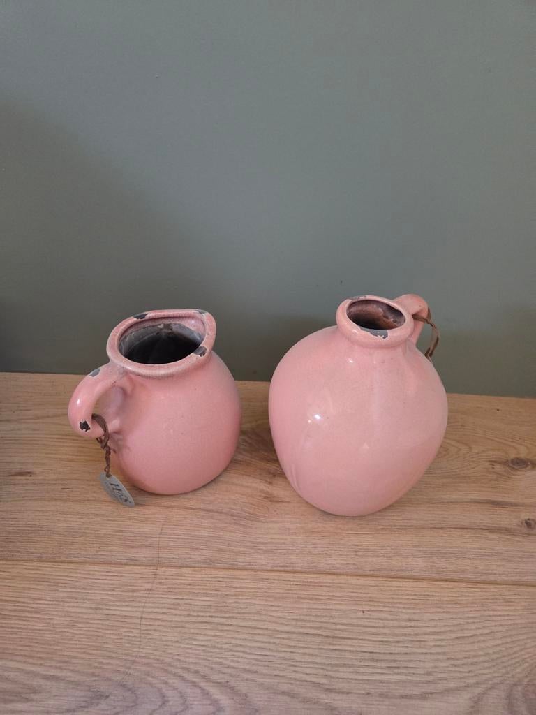 Set van 2 roze keramische vazen/kruiken - H&S Collection, Ophalen of Verzenden