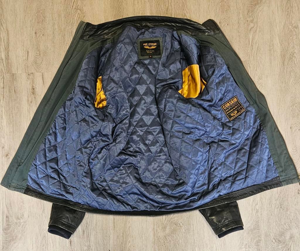 PME Legend donkerblauwe leren jas met windvangers (M) zgan, ., Ophalen of Verzenden, Zo goed als nieuw, .