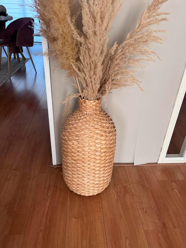 Grote rieten vaas met pampasgras, Huis en Inrichting, Woonaccessoires | Vazen, Zo goed als nieuw, Overige kleuren, 75 cm of meer