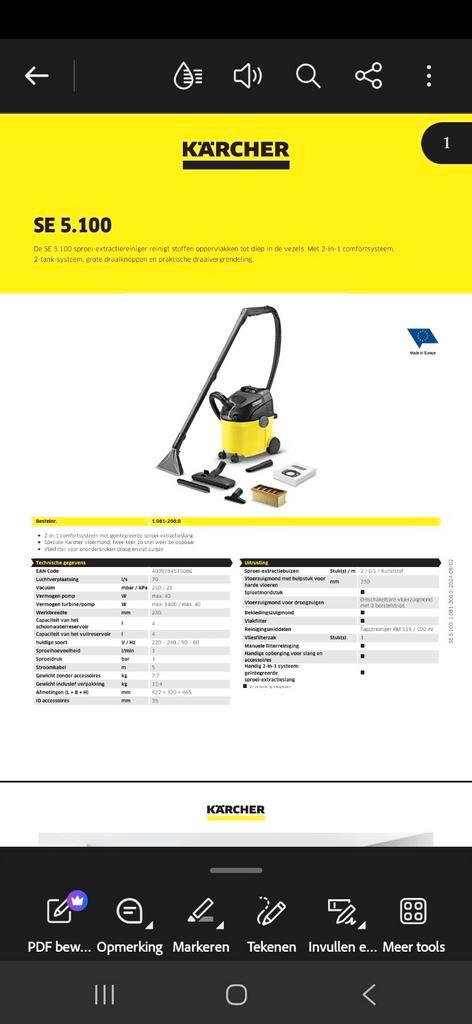Kärcher SE 5.100 Tapijtreiniger Sproei-extractiereiniger, Witgoed en Apparatuur, Stofzuigers, Ophalen of Verzenden