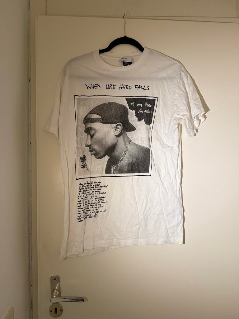 2pac T-shirt Bershka maat XS, Ophalen of Verzenden, Gedragen, Maat 46 (S) of kleiner, Wit