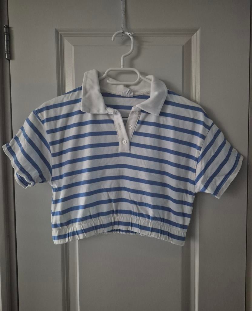 ZARA kids crop top polo wit blauw gestreept 152, Meisje, Ophalen of Verzenden, Zo goed als nieuw, Shirt of Longsleeve