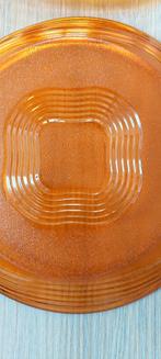 Set 12 Vintage Duralex Frosted Wave amber oranje borden 70s, Huis en Inrichting, Eu, Eu, Ophalen of Verzenden, Bord(en)