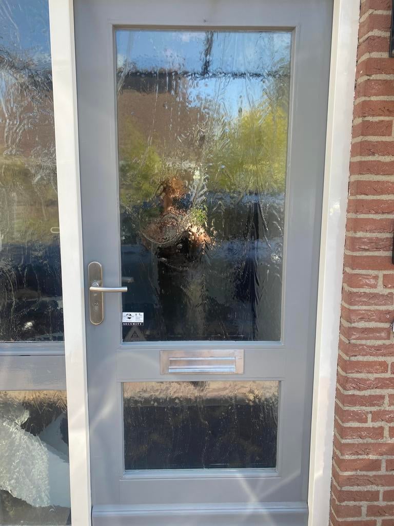 Hardhouten voordeur driepuntsslot brievenbus en beslag, Ophalen of Verzenden, Zo goed als nieuw, Buitendeur, 200 tot 215 cm