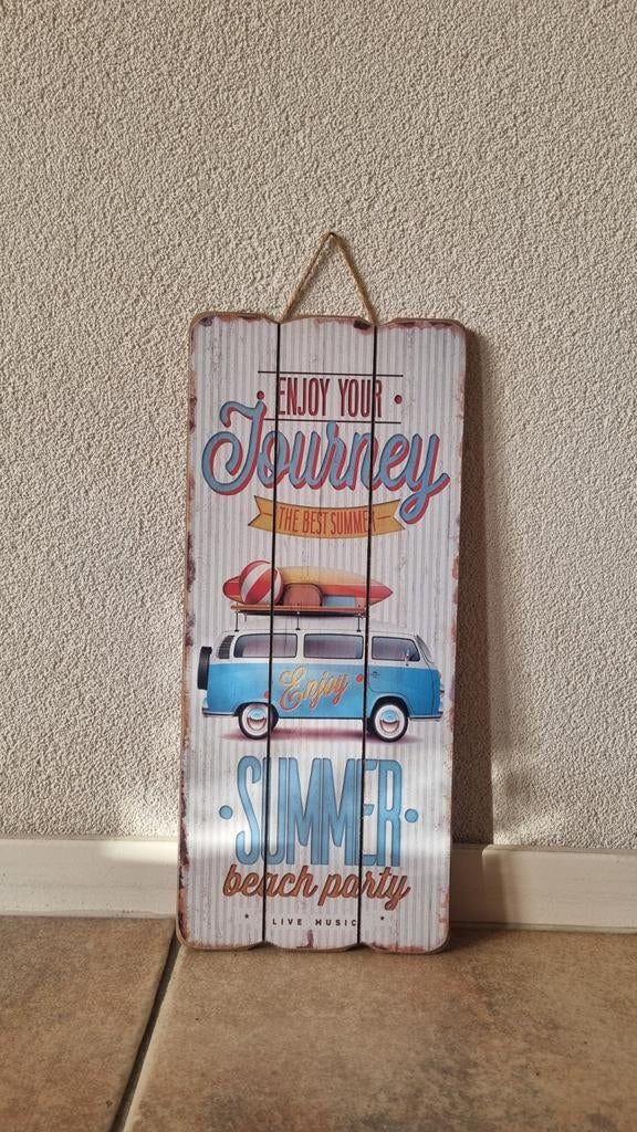 Vintage Houten Bord 'Enjoy Your Journey' - Summer Decoratie, Huis en Inrichting, Woonaccessoires | Wanddecoraties, Ophalen of Verzenden