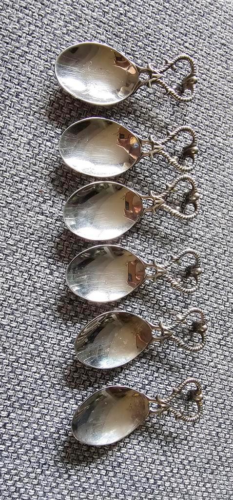 6 zilverkleurige amuse epeltjes, Antiek en Kunst, Antiek | Bestek, Ophalen of Verzenden