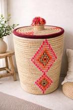 Grote Zeegras Opbergmand Souk XL - Oranje/Roze Blikvanger, Gebruikt, Mand, Rond, Ophalen of Verzenden