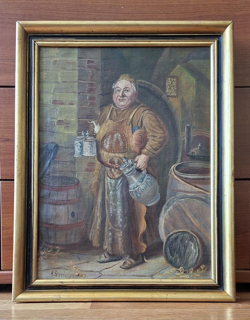 schilderij met herbergier op doek van A. Gavi, incl lijst, Antiek en Kunst, Ophalen of Verzenden