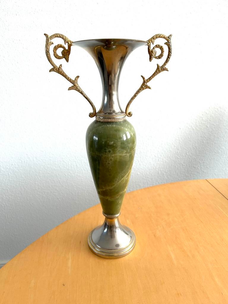 Hoge amfora vaas van onyx en messing, Ophalen of Verzenden