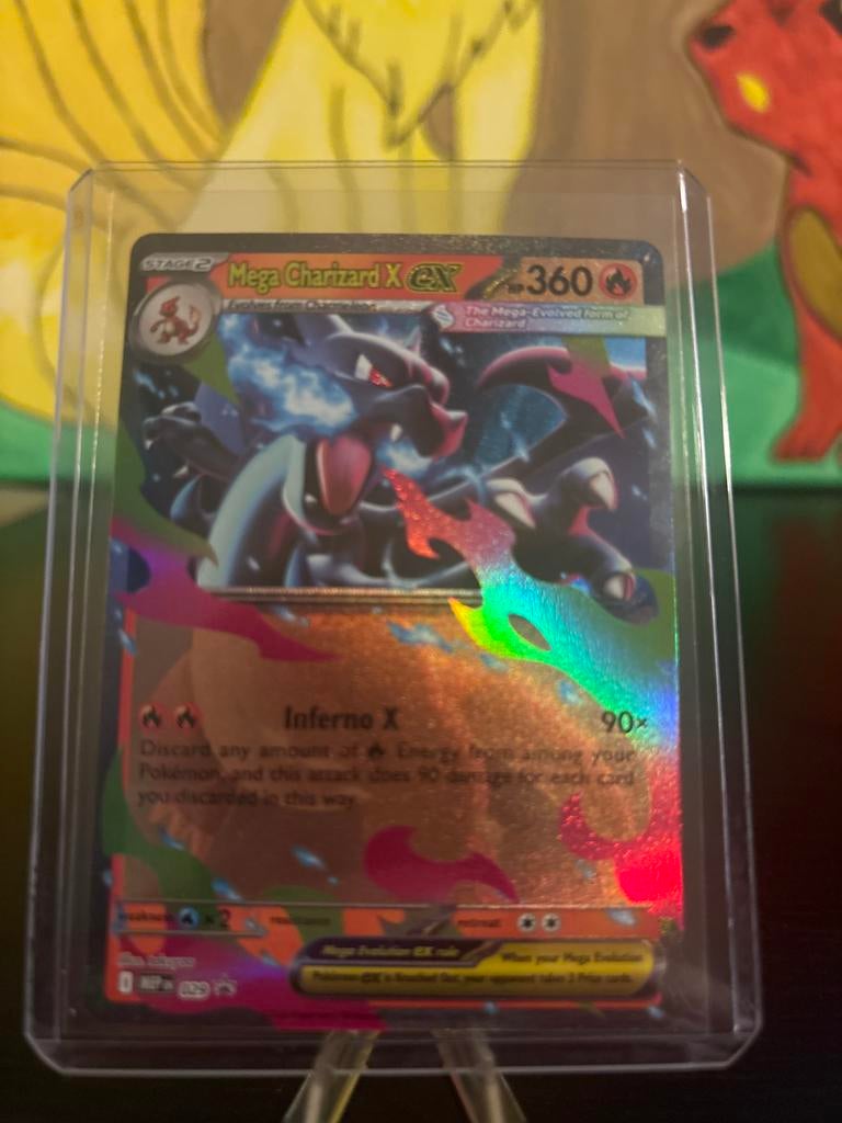 Mega Charizard X EX Pokémon promo kaart, Ophalen of Verzenden, Zo goed als nieuw, Losse kaart, Foil