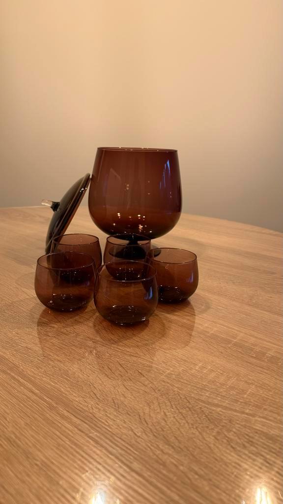 Vintage Glazen Punch Set - Paars Glas, Antiek en Kunst, Antiek | Glas en Kristal, Ophalen of Verzenden