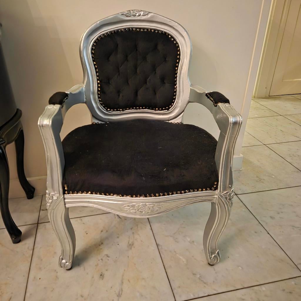 Stijlvolle kinderstoel - Zwart met zilveren frame, Ophalen, Gebruikt, Klassiek, Barok, Elegant, Zwart