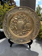 Groot vintage koperen bord fruit decor England Ø 36,5 cm, Ophalen, Koper
