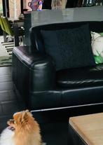 2 Moderne zwart lederen banken, Huis en Inrichting, Banken | Bankstellen, Ophalen, Gebruikt, Driepersoons, 75 tot 100 cm