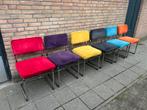 6 Ribstof Stoelen met Chrome Buisframe, Ophalen, Rood, Metaal, Vijf, Zes of meer stoelen