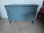 Klep bankje, opberg kist hout blauw krijt verf, Antiek en Kunst, Ophalen
