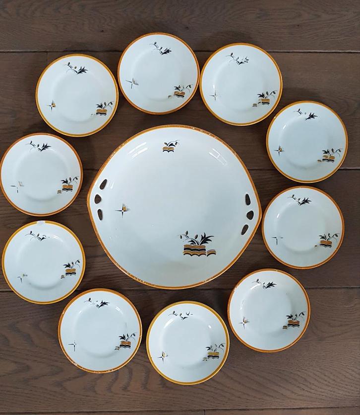 Uniek gebakservies in prachtige Art Deco-stijl Mosa, Antiek en Kunst, Antiek | Servies compleet, Ophalen of Verzenden