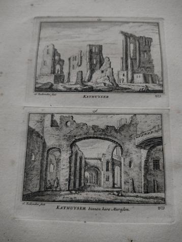 135/136 Delft Kathuyser Kerk Kopergravure 18e Eeuw dl 3 beschikbaar voor biedingen