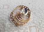 14 krt geelg fantasie broche met saffier en parel, Sieraden, Tassen en Uiterlijk, Broches, Met edelsteen, Minder dan 4 cm, Nieuw